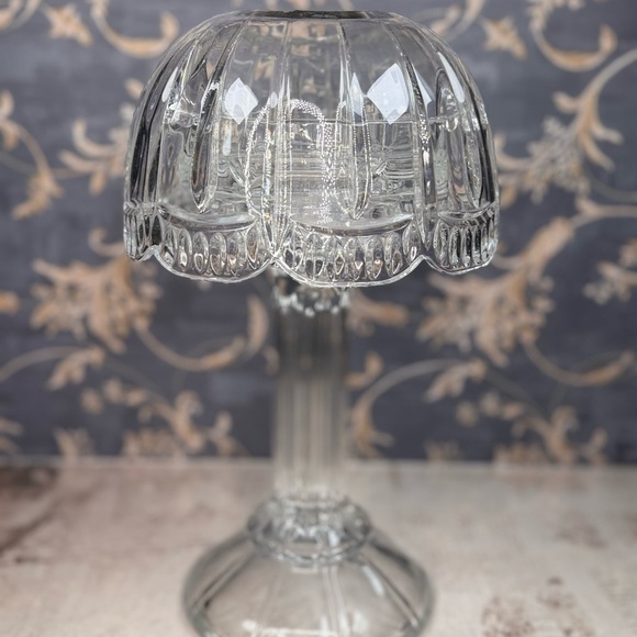 Estate Other - Vintage Pressed Glass Fairy Lamp Pedestal Candle Holder Heavy Cut Glass